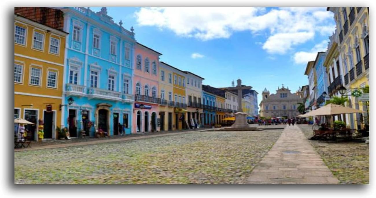 VBIJAJOSH Framed Canvas Wall Art Beautiful Colonial Buildings Salvador da Bahia Brazil Photo Print Large Size Artwork Stretched & Framed Poster Home Decor for Living Room Ready to Hang 20 inch x40 inch  Color1