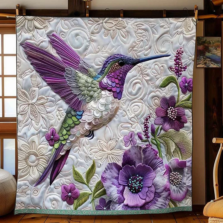 Purple Hummingbird Blanket - D249 - Premium Blanket The Cold Blanket