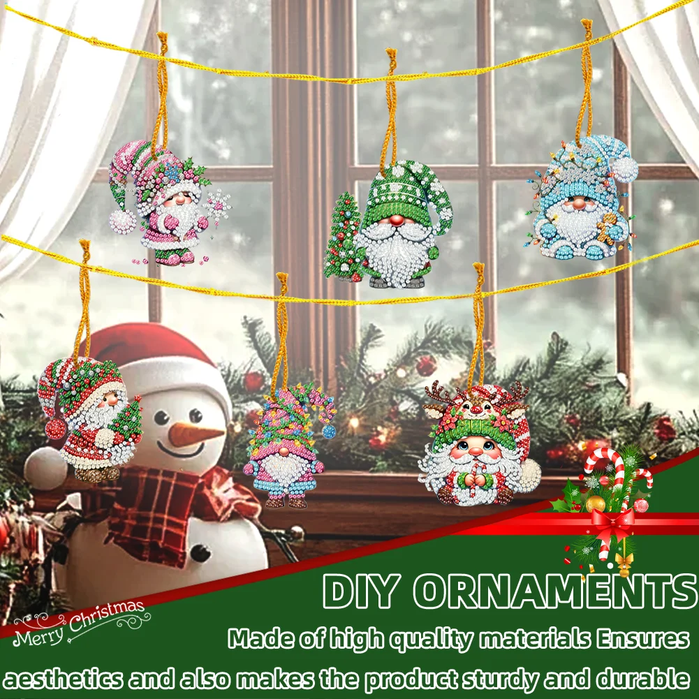 15pcs Xmas Gnome Theme 2D Flat DIY Hanging Diamond Art Kits Home Wall Decor