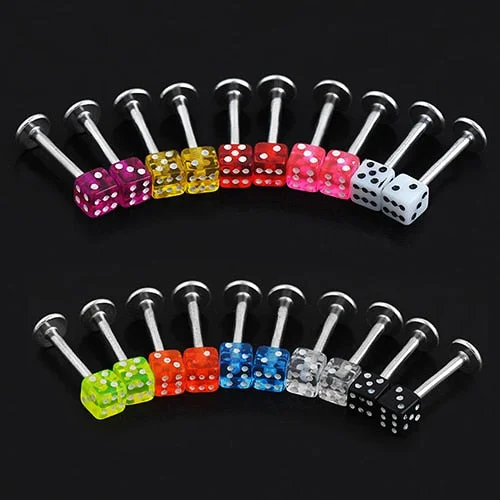 Unisex 20 Pcs Acrylic UV Earring Mixed Cube Dice Lip Ear Studs Rings Tragus Labret Body Piercing Bars
