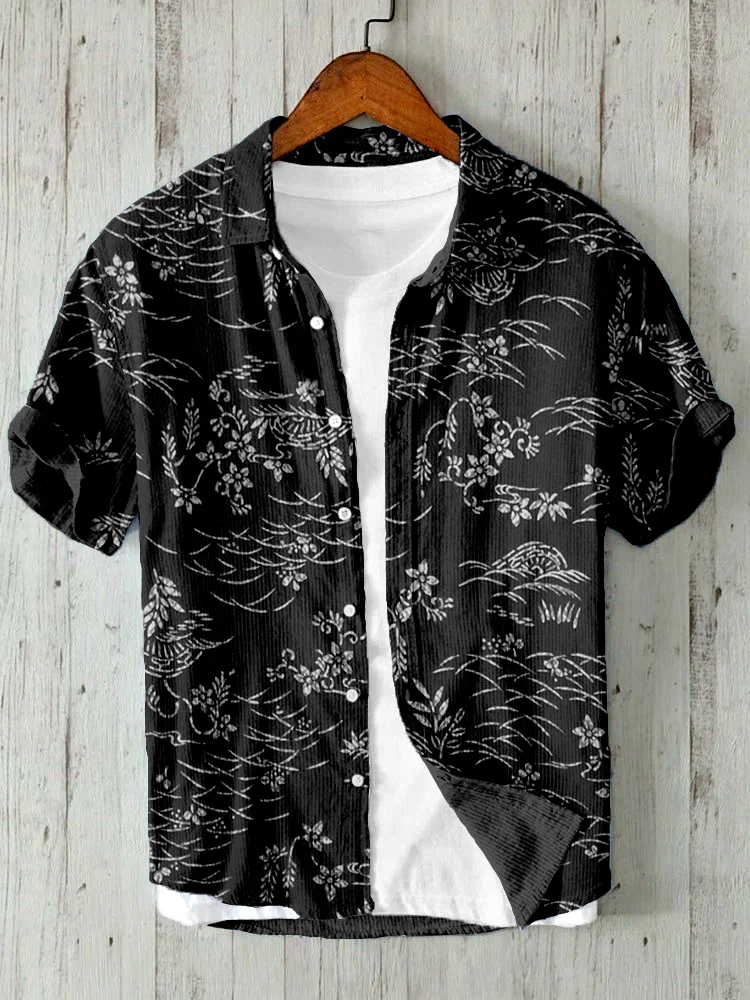 Vintage Japanese Floral Pattern Linen Blend Shirt