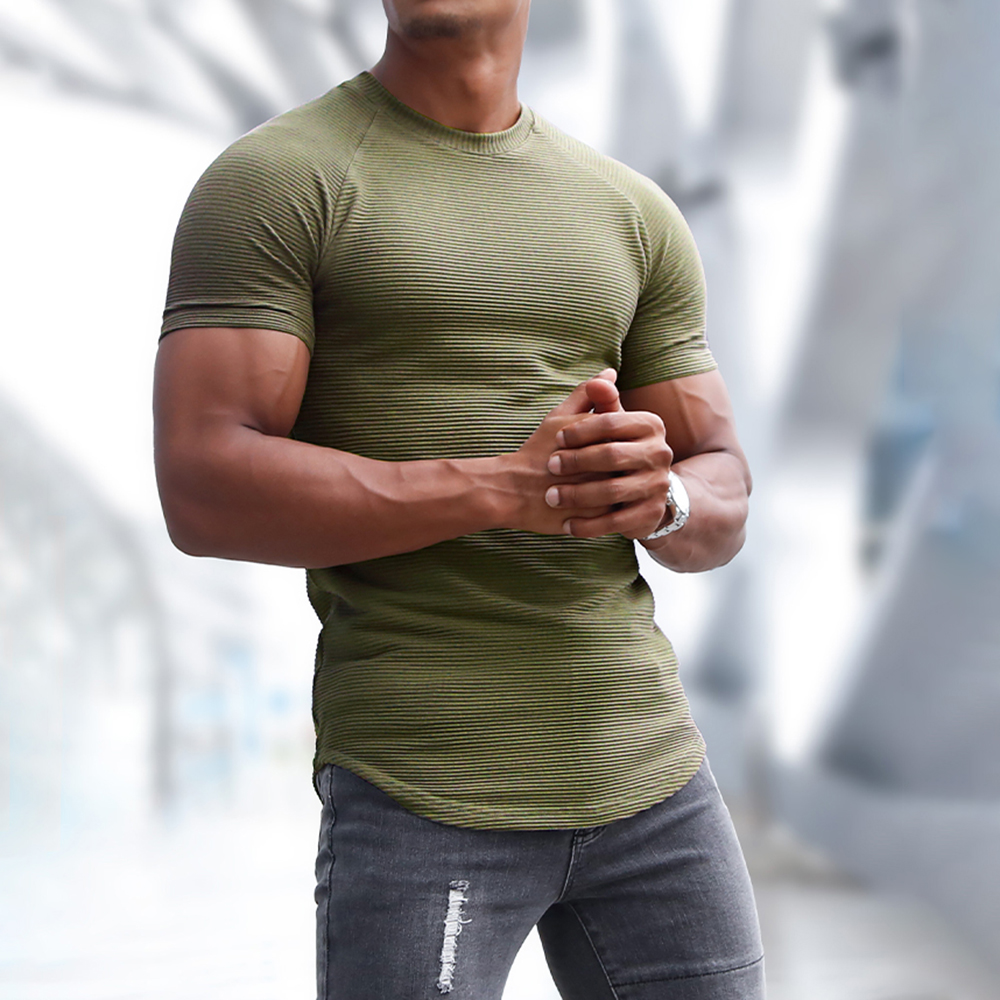 Men's Sports Short-sleeved Fitness Training T-shirt Running Top Casual Slim Round Neck Solid Color Cotton Bottoming Shir