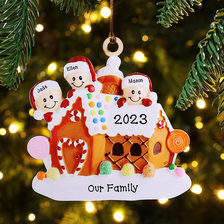 3 Names-Cookie House Christmas Ornament Custom 3 Names Hanging Ornament Gifts For Family
