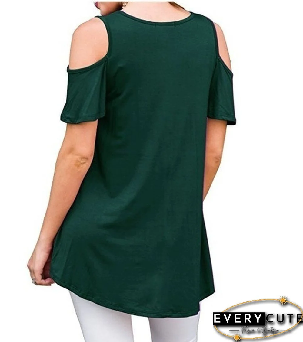 Plus Size XS-6XL Summer Womens Fashion Cold Shoulder Shirts Casual Loose Short Sleeve Crew Neck Floral Tunic Tops Blouses