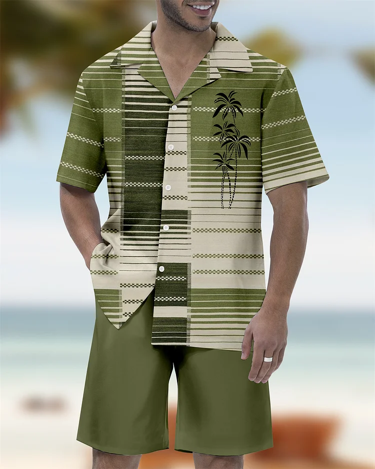 Men's Hawaiian Vacation Casual Tiki Party Short Sleeve Suit 081