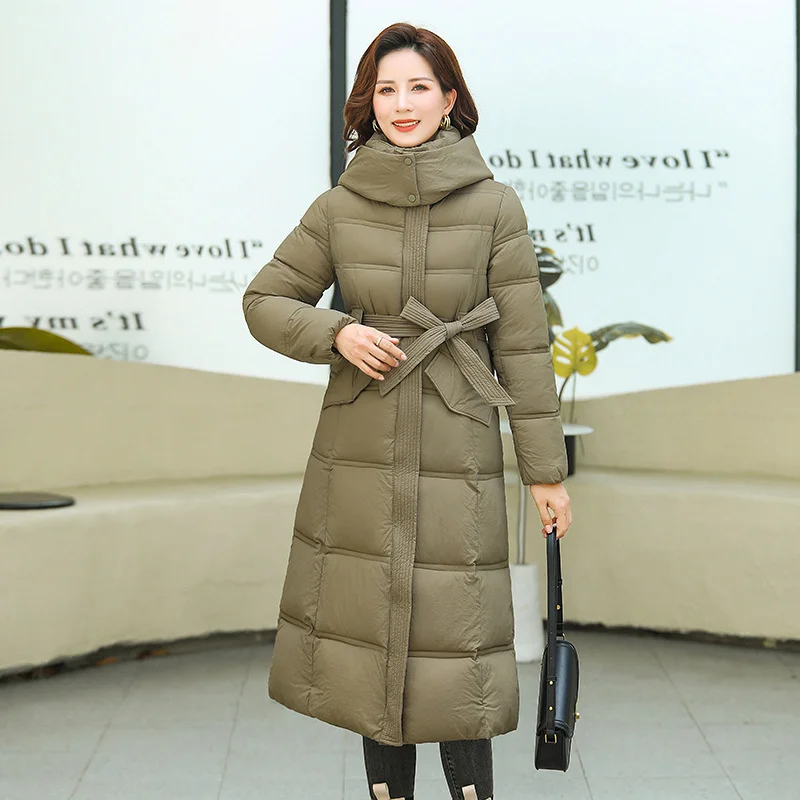 Woherb Over The Knee In The Long Cotton-Padded Clothes Female Winter New Korean Version Of Fashion Waist Show Thin And Thick Warm Middle-Aged And Old Coat-Outfit Ideas