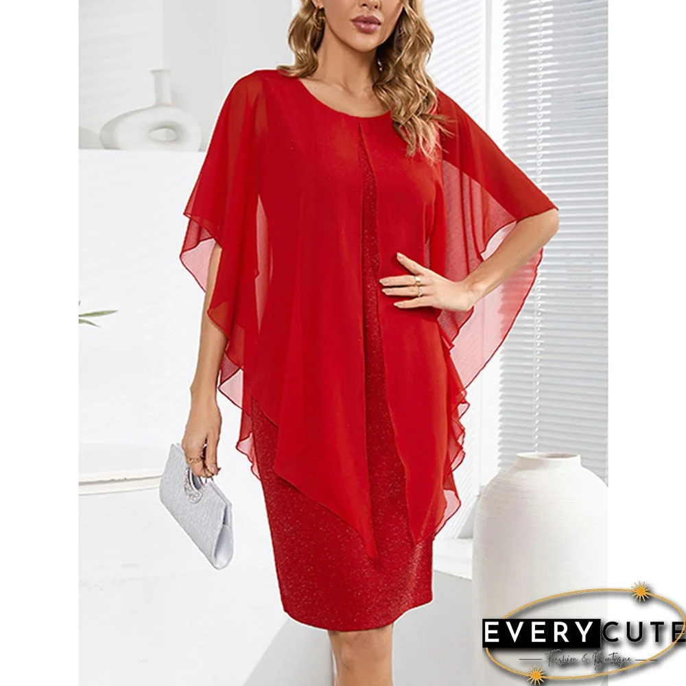 Red Vintage Splicing Chiffon Mini Dress