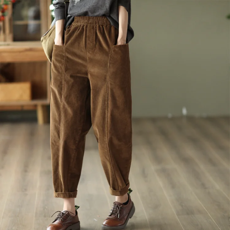 Retro Solid Color Corduroy Harem Pants