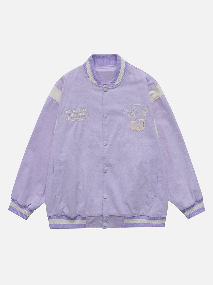 Flocked Heart Angel Varsity Jacket
