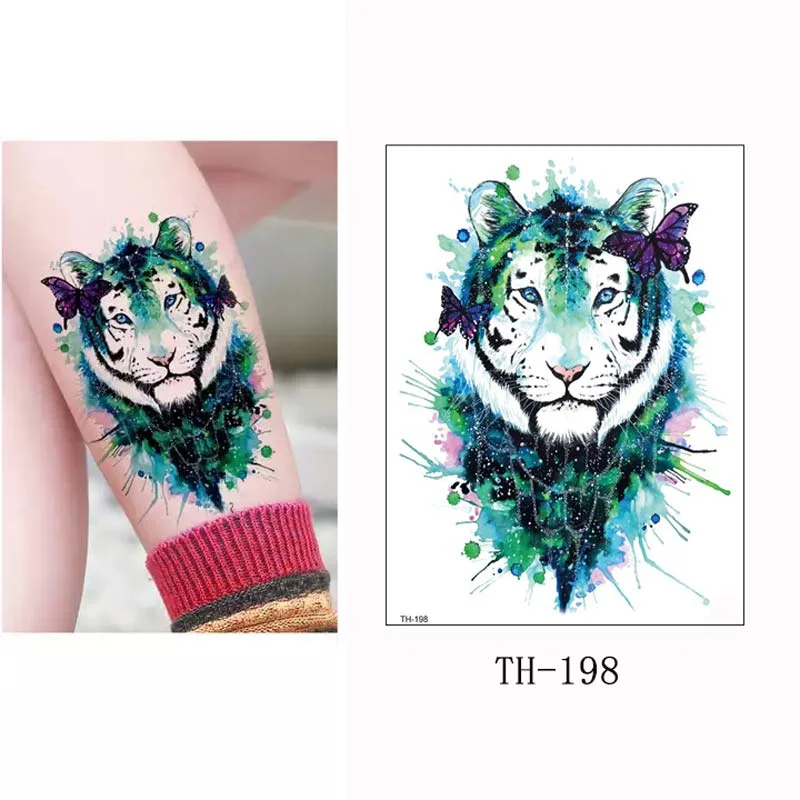Sdrawing Temporary Tattoos Man Forest Color Painting Tattoo Sticker Tiger Wolf Fake Tattoo for Women Tatto Sleeves for Arm