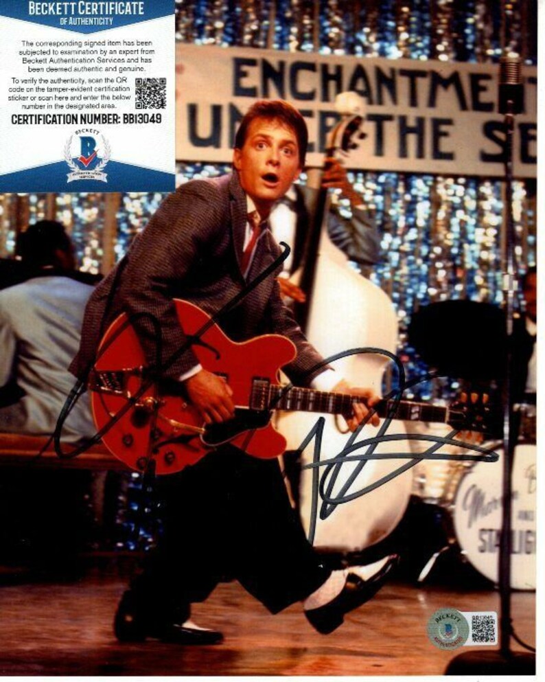 Michael j. fox signed 8x10 back to the future marty mcfly Photo Poster painting beckett bas