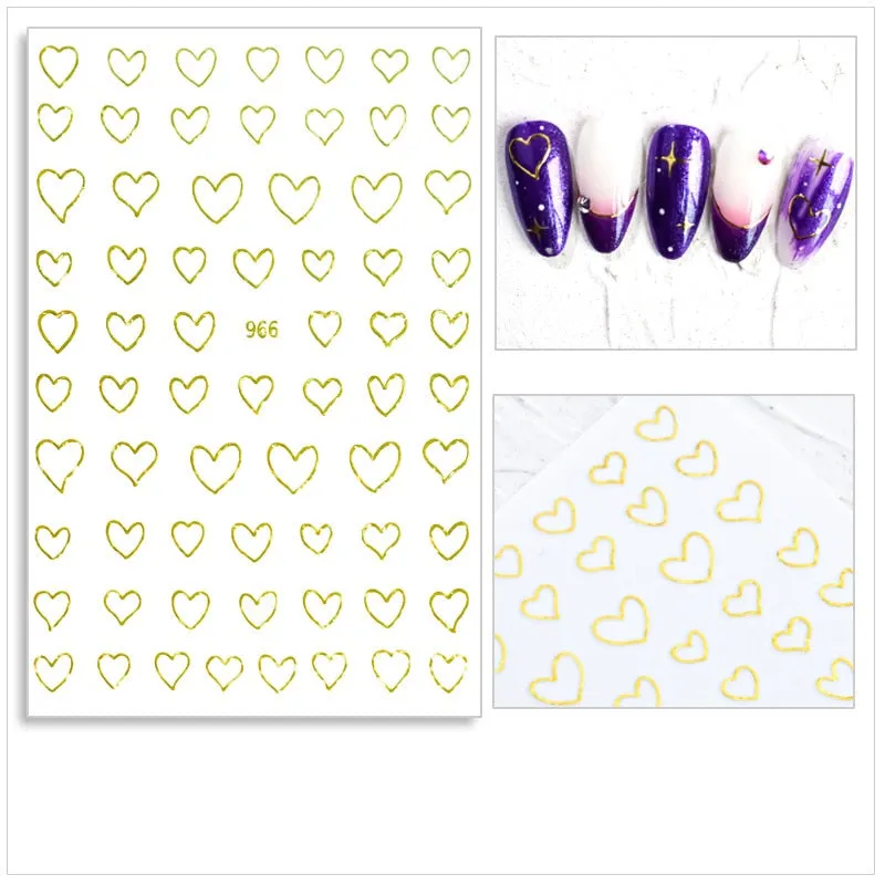 Black Red 3D Nail Sticker Self Adhesive Love Heart Star Butterfly Flower Nail Decals Slider DIY Nail Art Decoration-Nail Inspo