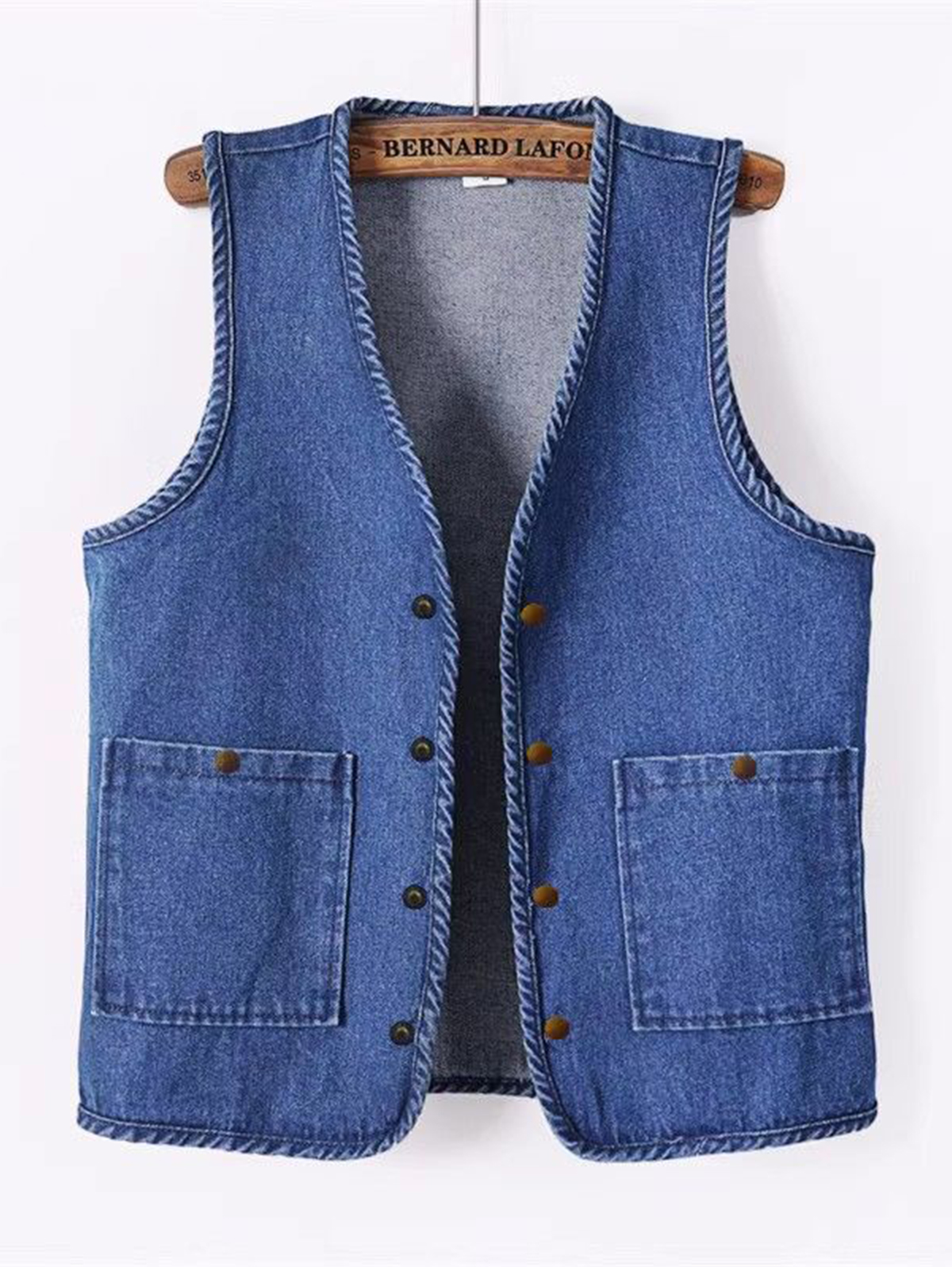 Casual Denim V Neck Patch Pocket Metal Button Vest