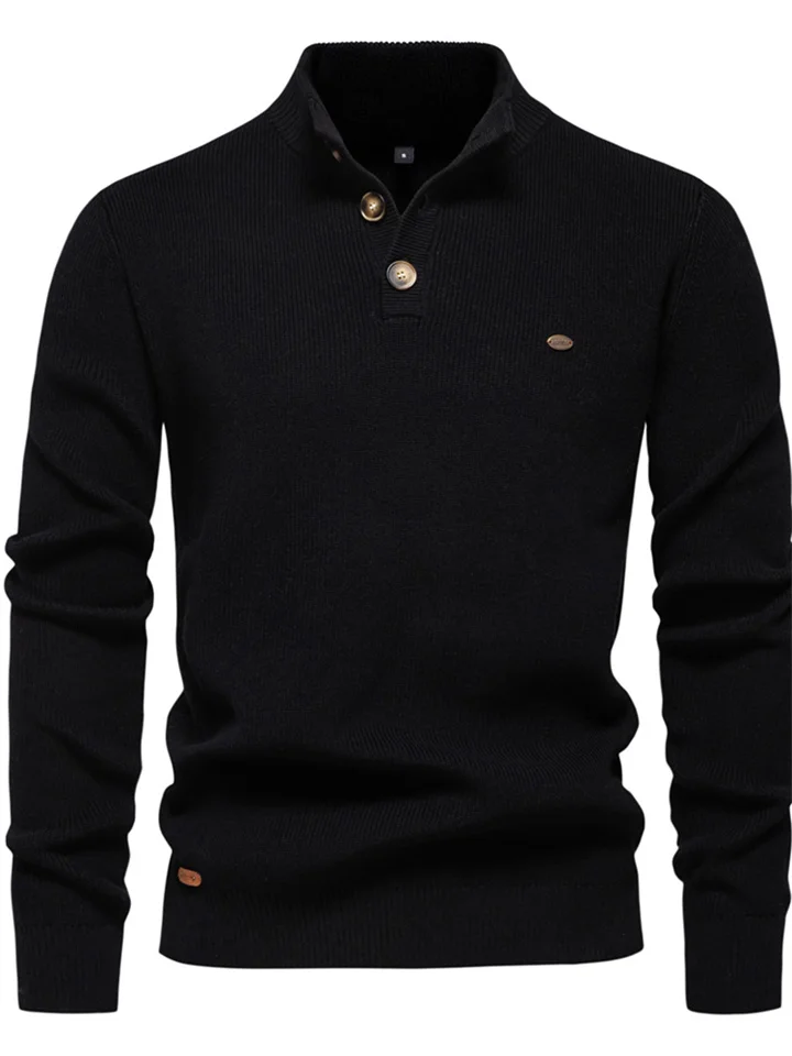 Autumn and Winter New Men's Sweater Men's Long-sleeved Collar Solid Color Sweater-JRSEE