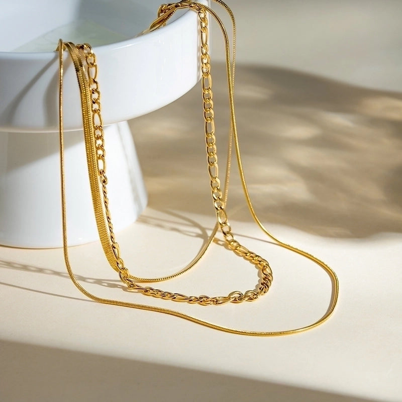 304 Stainless Steel 18K Gold Plated Minimalist Classic Style Solid Color Three Layer Necklace