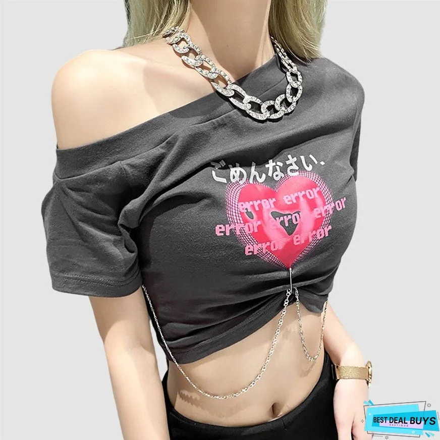 Heart Print Chain Crop Top