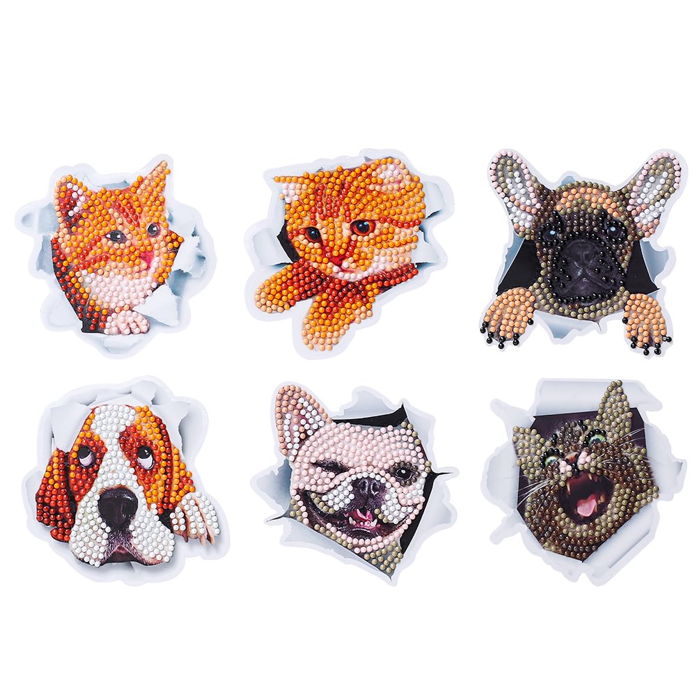 6pcs DIY Animals Diamond Painting Cross Stitch Stickers Mosaic Wall Decals