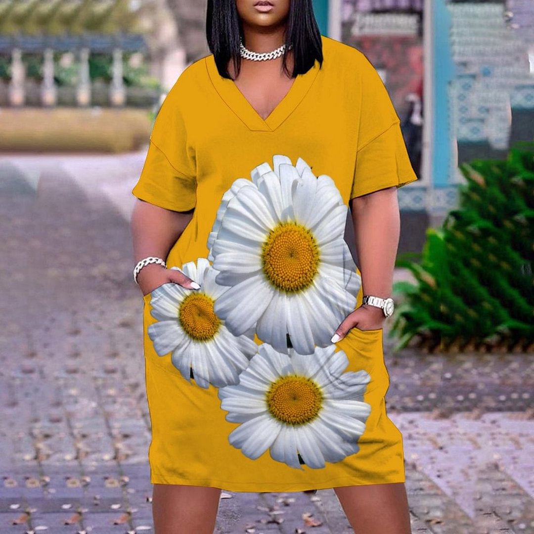 Summer Holiday  Hem Print Sexy V-neck Women's Beach Dress