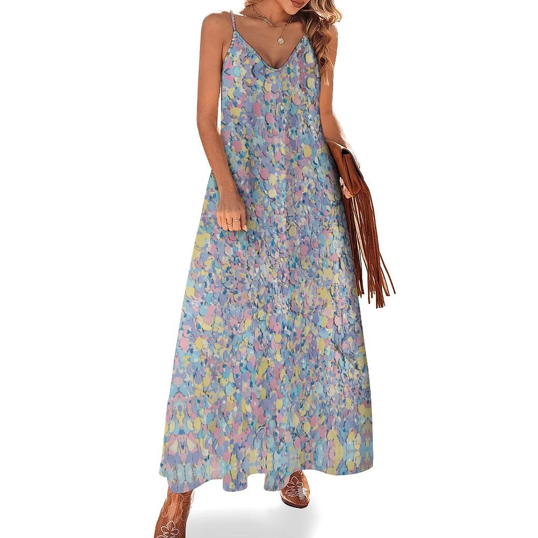 Style & Comfort for Mature Women Plus Size Printed Sling Casual Women Maxi Dress in Pattern Glitter, Silver
