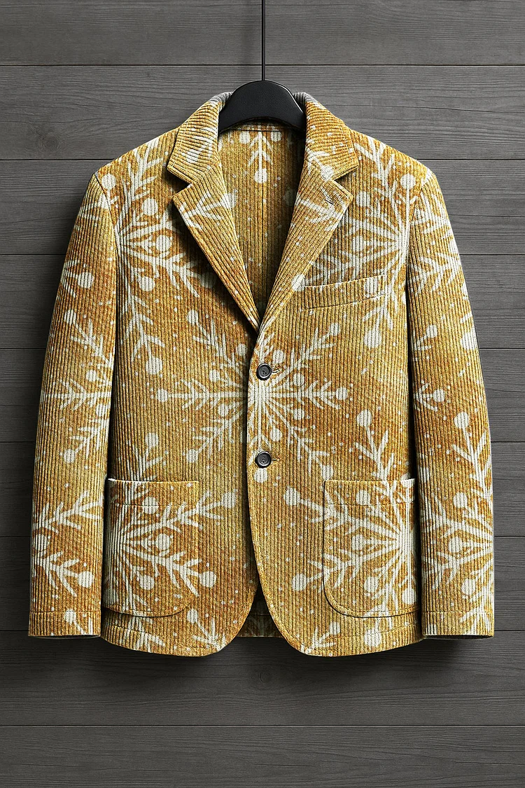 Men's Corduroy Snowflakes Christmas Lapel Jacket 