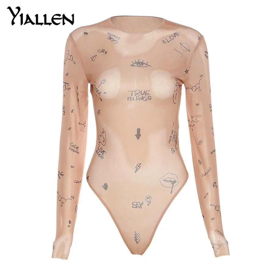 Yiallen Sexy Tight-Fitting One-Piece Top Woman Long-Sleeved Neck Print Collar Party Dress Was Thin And SummerClothes For Women