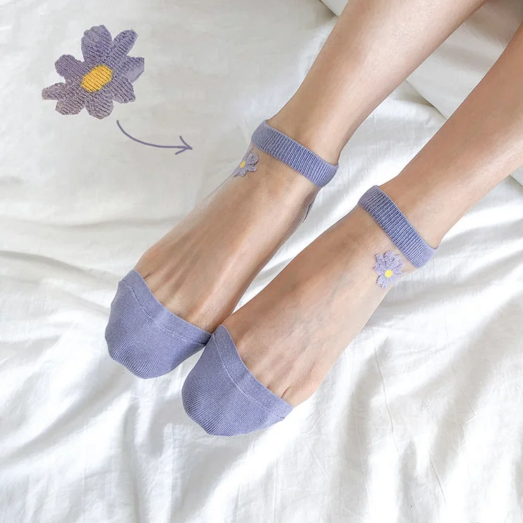 Daisy Embroidery Transparent Summer Socks