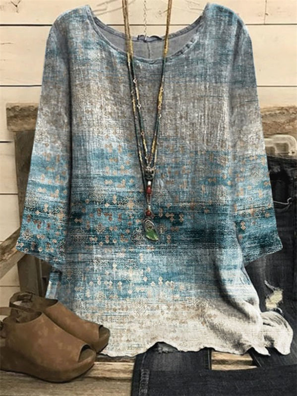 Women Long Sleeve V-neck Graphic Floral Printed Top