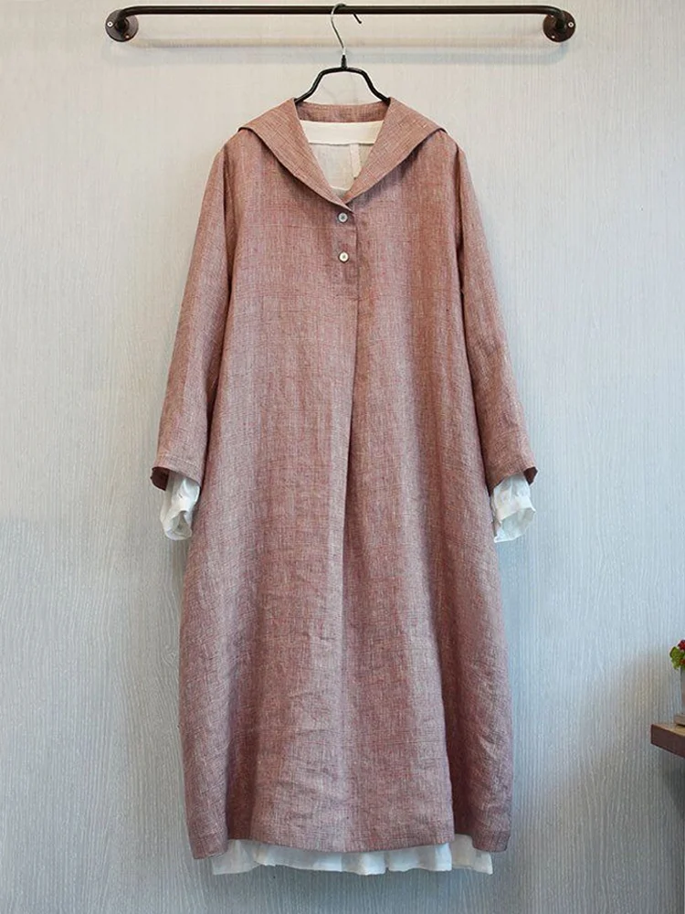 Vintage Long Sleeve Linen Blend Maxi Dress