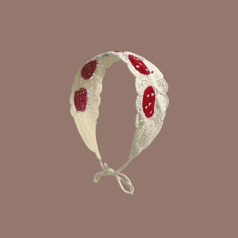 Sweet Handmade Mushroom Strawberry Crocheted Scarf French Triangle Scarf Closed Toe Women’s Net Red Knitted Hair Band Headband