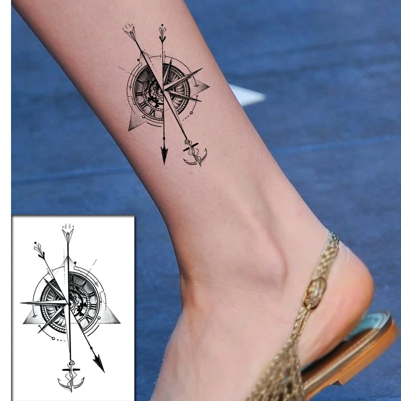 Waterproof Temporary Tattoo Sticker Black Wolf Arrow Rose Butterfly Flash Tattoos Totem Line Body Art Hand Fake Tatoos Women Men