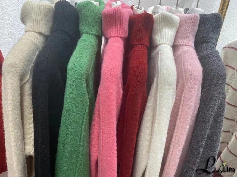 Knitted shirt with double neck pullover and long sleeves with split hem