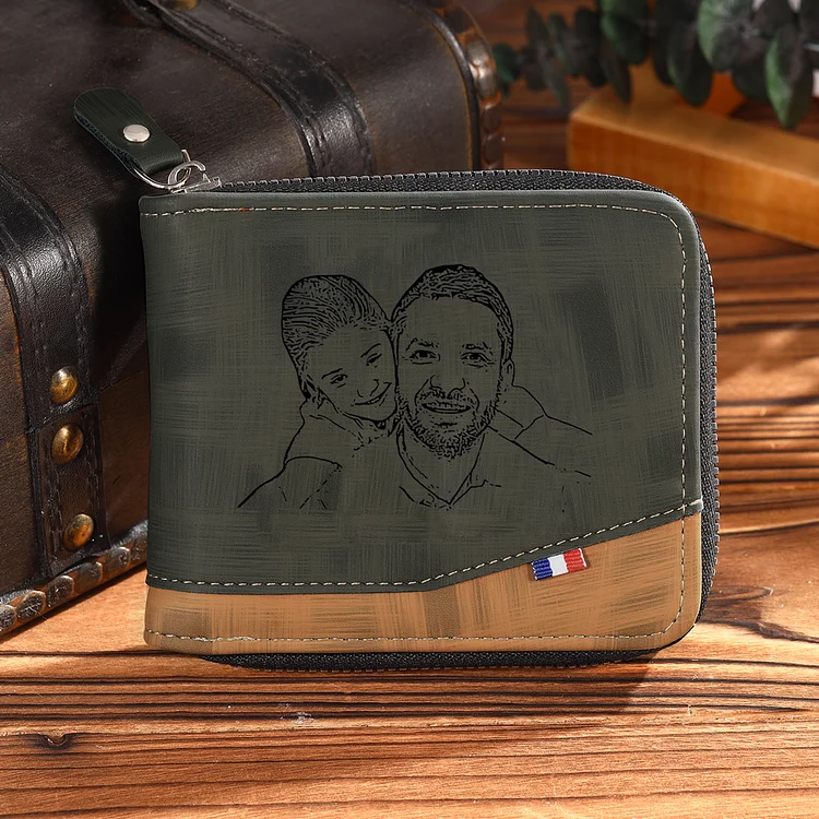 Personalized Name Leather Men's Wallet With Card Slot Engraved Letter And Photo Gift For Father's Day