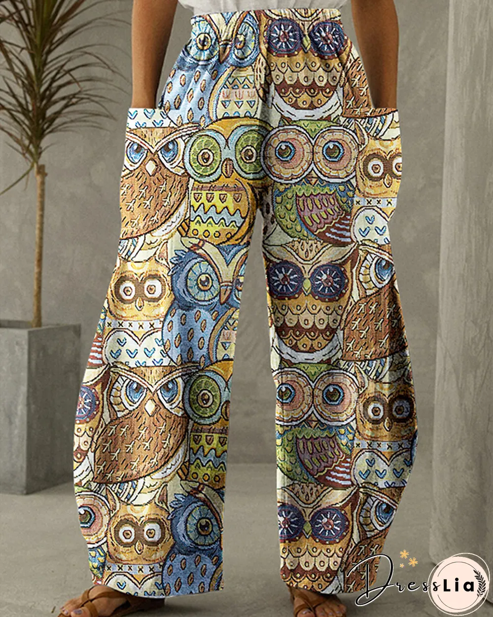 Women's Vintage Owl Print Loose Pants S-5XL