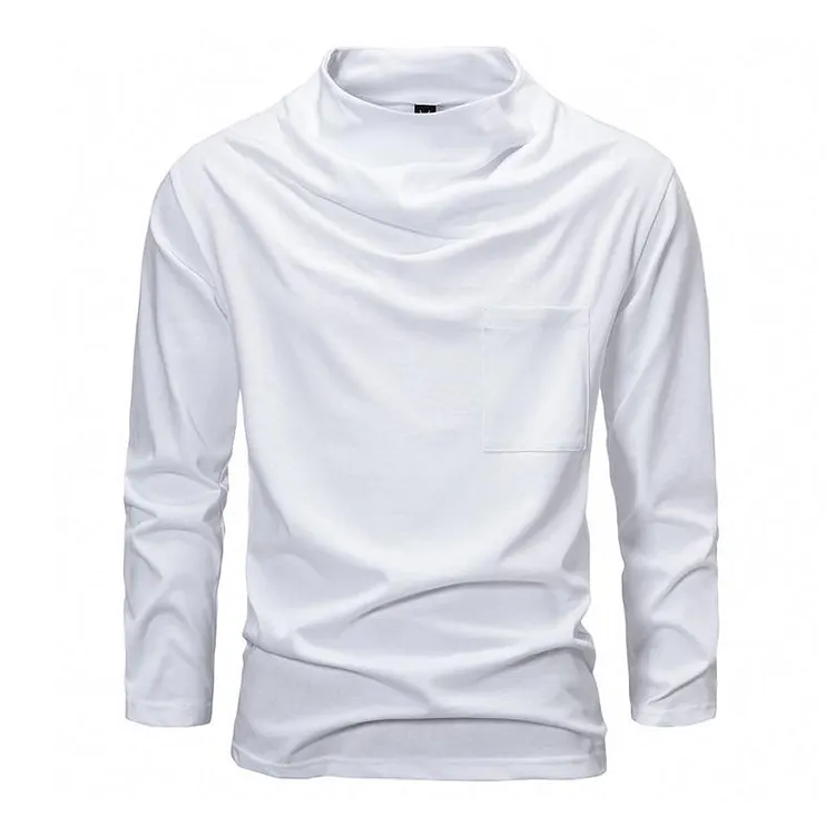 Men's Fashion Pile Collar Slim Fit Blended Breathable Long Sleeve T-shirt