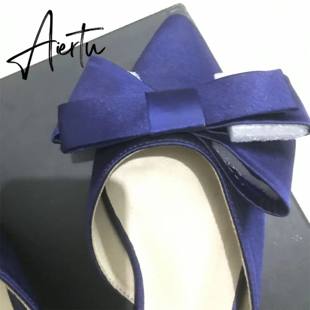 Aiertu spring and summer women's shoes Korean silk satin Pointed bow tie slippers Baotou flat heel sets semi slippers Aiertu