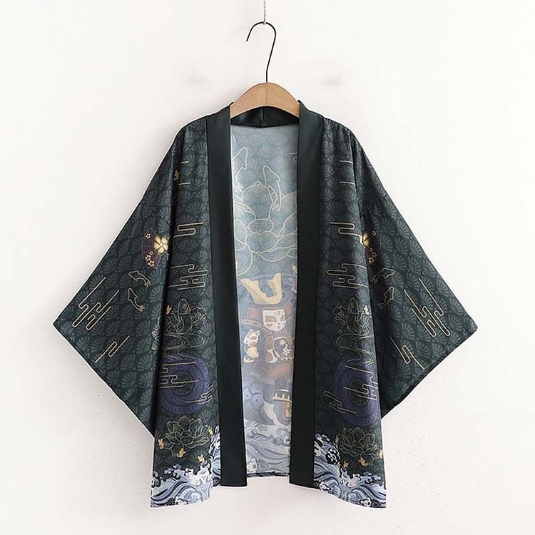 Cartoon Carp Print Kimono Outerwear Sun Protective - Modakawa Modakawa