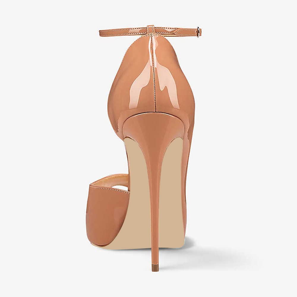 120mm Strap Platform Stilettos Pumps Patent Summer Sandals Apricot Bottom-MERUMOTE