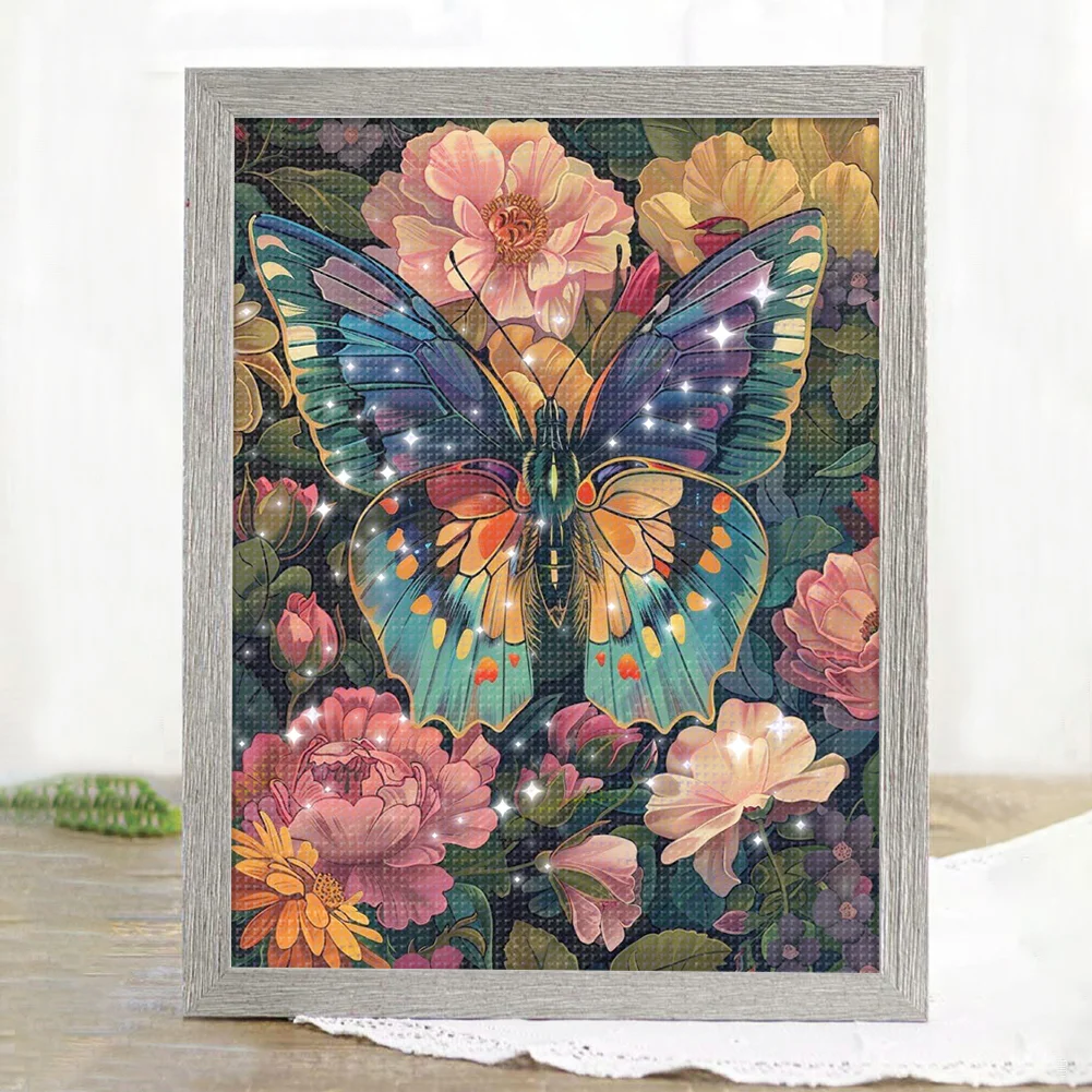 9CT Full Stamped Cross Stitch Bead Embroidery- Flower Butterfly(Canvas|30*40CM)