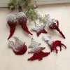 Wine Red Velvet Snow Swan Elk Christmas Hanging Decor