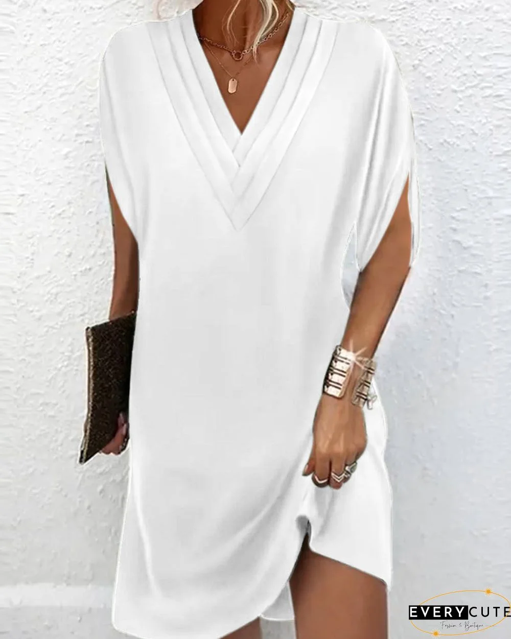 Slit sleeve solid color elegant dress