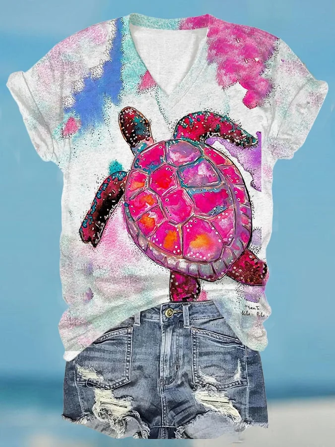 🔥Buy 3 Get 10% Off🔥Women's Hawaiian Sea Turtle Print  Casual T-Shirt