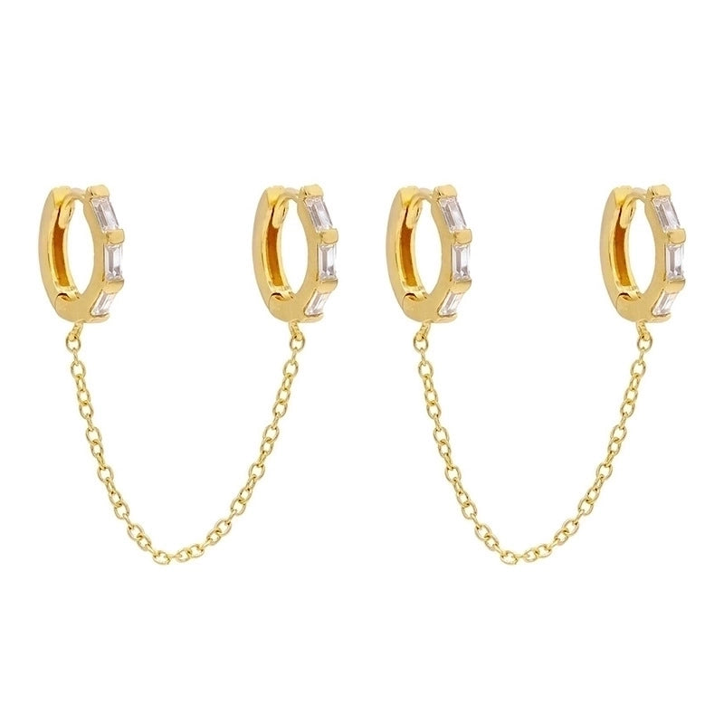 1 Pair Elegant Minimalist Geometric Copper Zircon 24K Gold Plated Drop Earrings Ear Cuffs Ear Studs