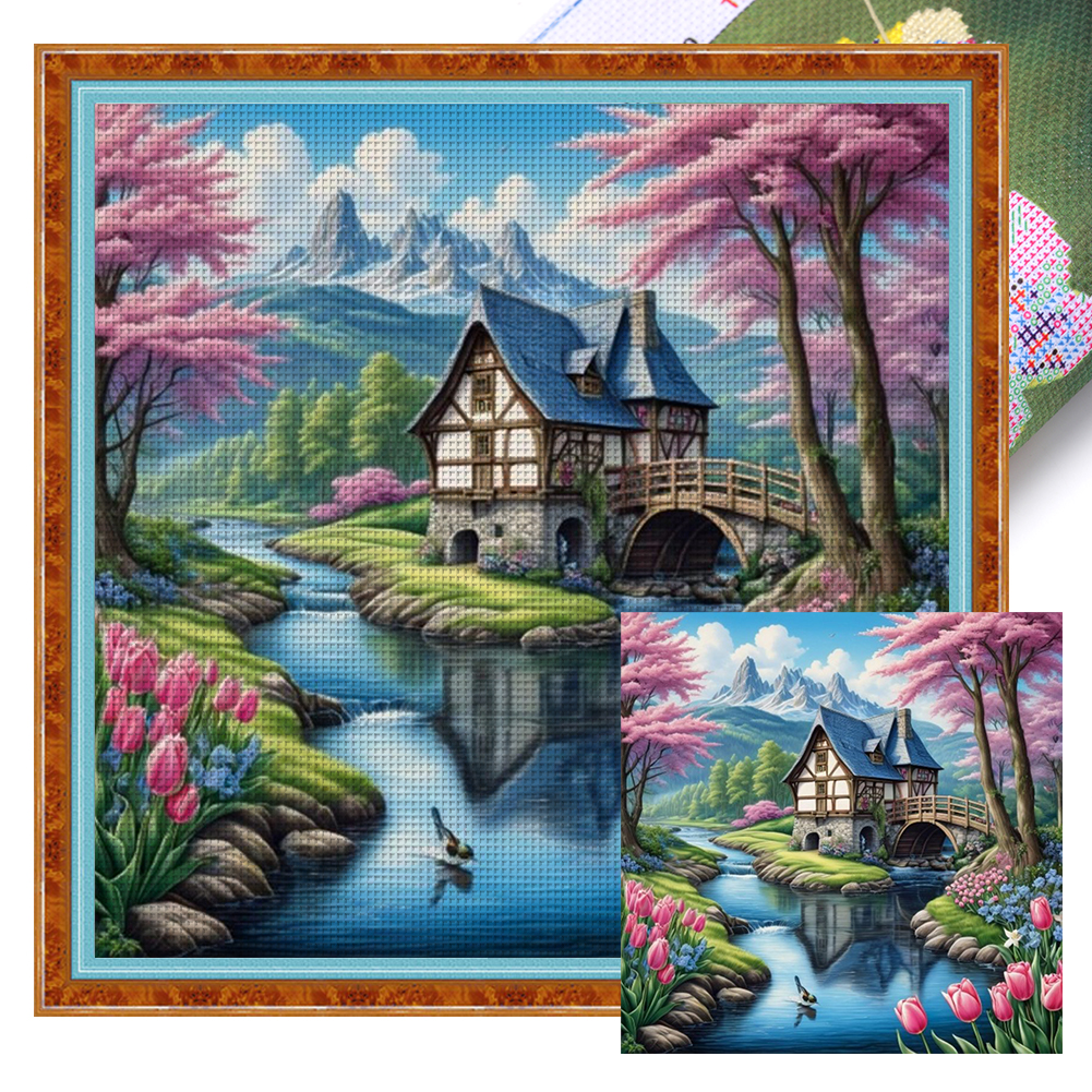 Water And Bridge Full 11CT Pre-stamped Canvas(50*50cm) Cross Stitch