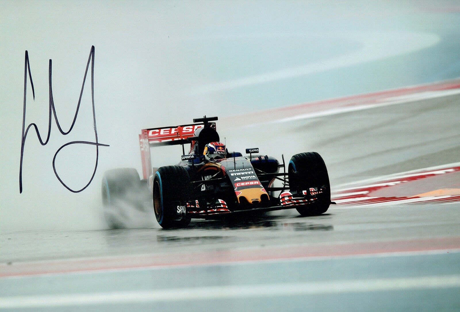 Carlos SAINZ Jr SIGNED TORO ROSSO F1 12x8 USA GP Photo Poster painting AFTAL COA Autograph