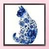 Blue And White Porcelain-Cat-Partial 11CT Stamped Cross Stitch Bead Embroidery 36*36cm
