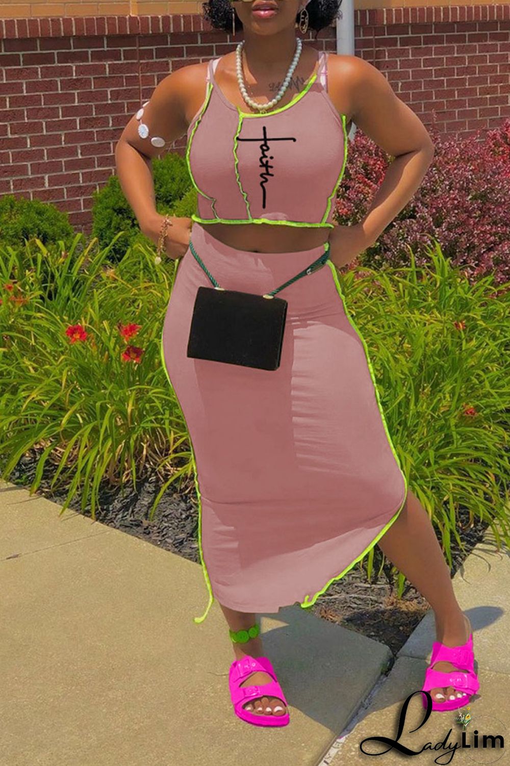 Burgundy Sexy Print Split Joint Asymmetrical Spaghetti Strap Sleeveless Two Pieces