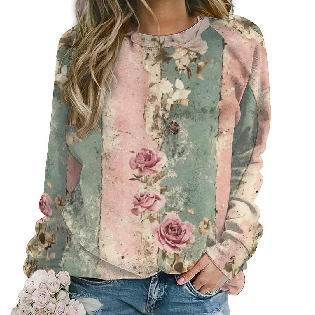 Style & Comfort for Mature Women Printed Long Sleeve Casual Sweatshirt for  Women and Men Unisex Pattern Striped, Floral, Blue, Pink