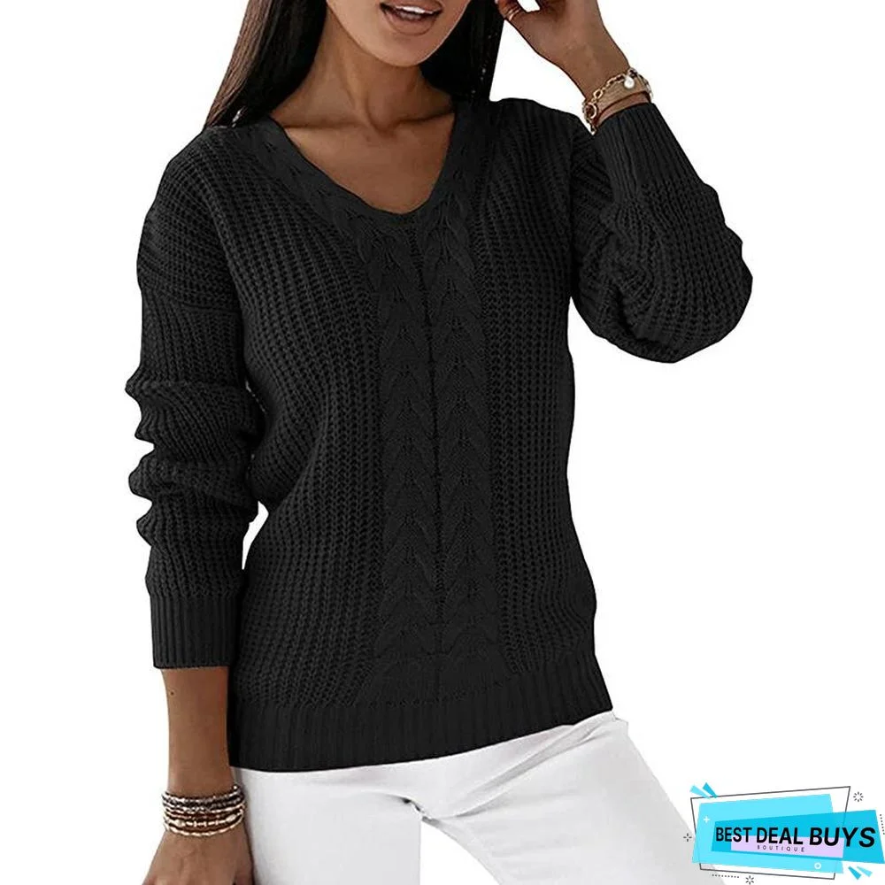 V-neck Sweater Ladies Fashion Knitted Top