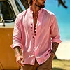 Men's Linen Long Sleeve Button Down Shirt Summer Casual Beachwear Lightweight Breathable White Collar Top by Inlyline