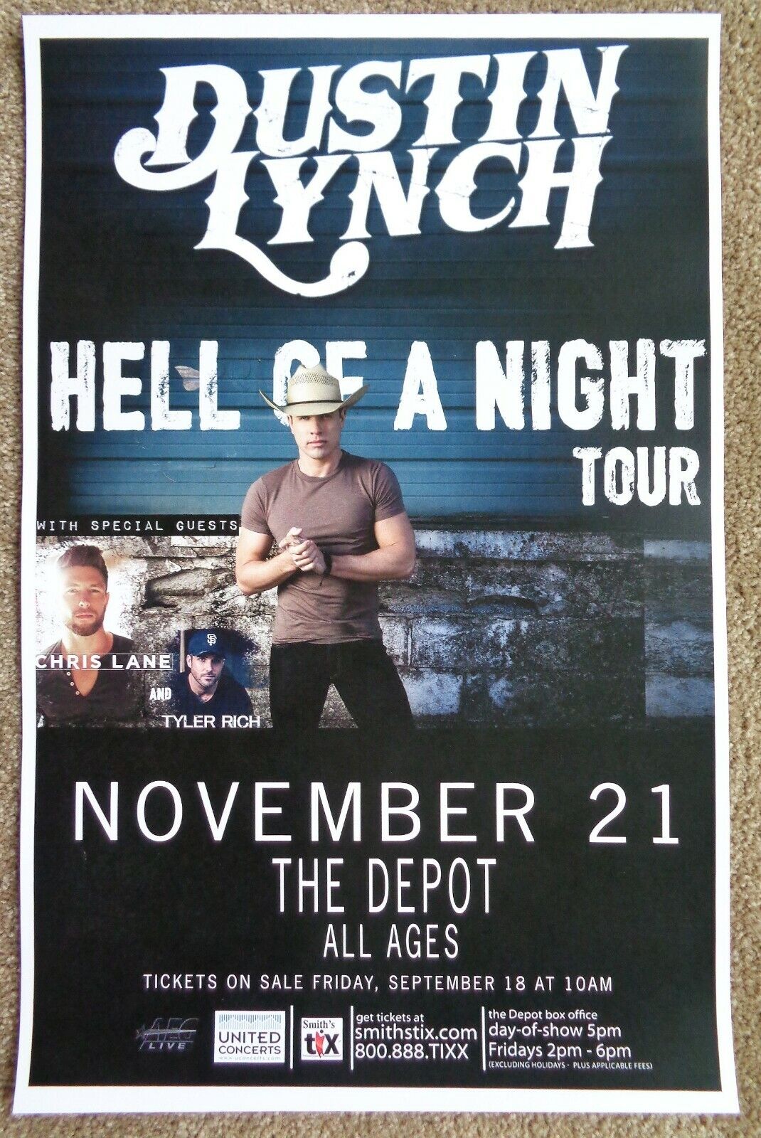 DUSTIN LYNCH 2015 Gig POSTER Salt Lake City Concert Utah